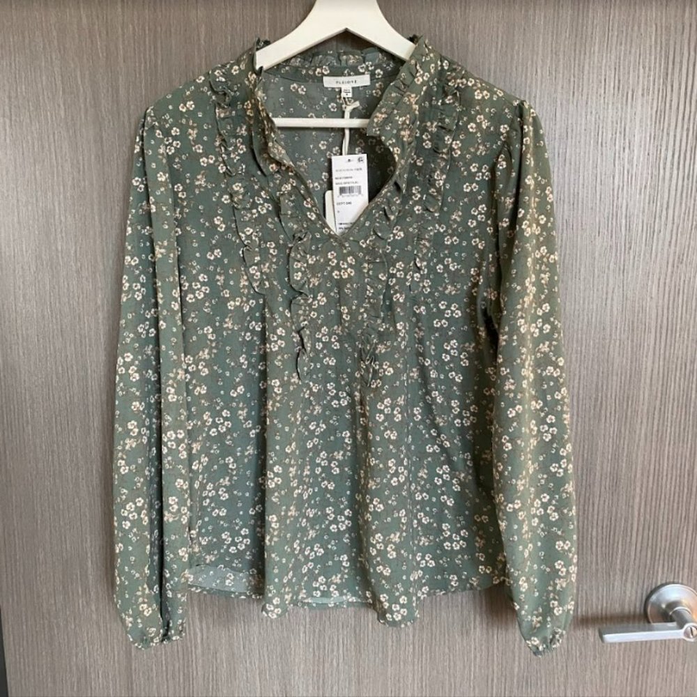 NWT Nordstrom Rack Ditzy Peasant Style Blouse Boho Sage Top Size M
